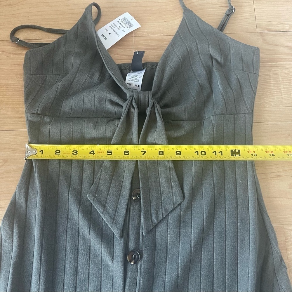 NWT Windsor Front Slit Maxi Dress Button Ribbed Spaghetti Strap Olive Tie Front - Picture 15 of 15